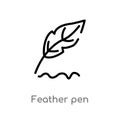 outline feather pen vector icon. isolated black simple line element illustration from law and justice concept. editable vector Royalty Free Stock Photo