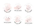 Outline female feet. Logotype for nail art studio. Foot care concept. Modern design for manicure and pedicure salon