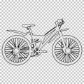 Outline figure bicycle half-face on transparent background, vector contour black and white line drawing, stencil