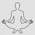 Outline figure of a man sitting in lotus pose on a transparent background, stencil, yogi silhouette. Meditation human