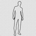 Outline figure naked man full-length with a beautiful sports figure, contour portrait male muscular athlete on