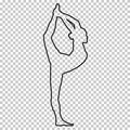 Outline figure woman doing stretching legs, split on transparent background, silhouette girl engaged in gymnastics, yoga