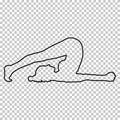 Outline figure woman in a pose halasana on transparent background, vector silhouette girl doing stretching lying on back