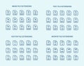 Outline File extension flat vector icons. Image, text, archive, vector file types format