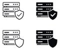 Outline and filled server security icon set featuring server racks and shields for data protection Royalty Free Stock Photo