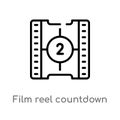 outline film reel countdown number 2 vector icon. isolated black simple line element illustration from cinema concept. editable