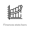 outline finances stats bars graphic with up arrow vector icon. isolated black simple line element illustration from business