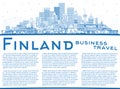 Outline Finland city skyline with blue buildings and copy space. Historic and modern architecture. Finland cityscape with Royalty Free Stock Photo