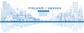 Outline Finland and Sweden skyline with blue buildings and reflections. Famous landmarks. Sweden and Finland concept. Diplomatic Royalty Free Stock Photo