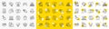 Outline Fireworks, Typewriter and Notification bubble line icons. For web app. Vector