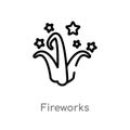 outline fireworks vector icon. isolated black simple line element illustration from brazilia concept. editable vector stroke Royalty Free Stock Photo