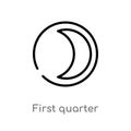 outline first quarter vector icon. isolated black simple line element illustration from weather concept. editable vector stroke Royalty Free Stock Photo