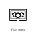 outline five stars vector icon. isolated black simple line element illustration from accommodation concept. editable vector stroke Royalty Free Stock Photo