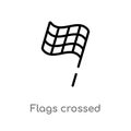 outline flags crossed vector icon. isolated black simple line element illustration from construction concept. editable vector Royalty Free Stock Photo