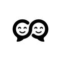 Outline Flat Style Two Chat Bubbles with Smiling Face Icon Royalty Free Stock Photo