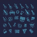 Outline flat vector icons. music classic instruments. Royalty Free Stock Photo