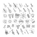 Outline flat vector icons. music classic instruments Royalty Free Stock Photo