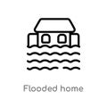 outline flooded home vector icon. isolated black simple line element illustration from meteorology concept. editable vector stroke