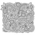 Outline floral pattern for coloring book page. Antistress for adults and children. Doodle ornament in black and white. Hand draw