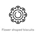 outline flower shaped biscuits vector icon. isolated black simple line element illustration from food concept. editable vector