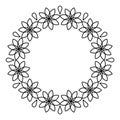 Outline flowers circle frame design, monochrome