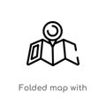 outline folded map with placeholder vector icon. isolated black simple line element illustration from nautical concept. editable