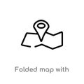 outline folded map with position mark vector icon. isolated black simple line element illustration from maps and flags concept.