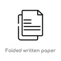 outline folded written paper vector icon. isolated black simple line element illustration from education concept. editable vector