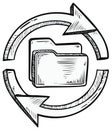 Outline folder with arrows in circular motion - data transfer, syncing, synchronizing, sharing concept Royalty Free Stock Photo