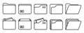 Outline folder. Computer document. File icon in folder. Linear folder with paper. Document symbol in outline. Stock vector