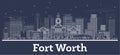 Outline Fort Worth Texas City Skyline with White Buildings Royalty Free Stock Photo