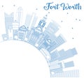 Outline Fort Worth USA Skyline with Blue Buildings and Copy Space. Royalty Free Stock Photo