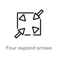 outline four expand arrows vector icon. isolated black simple line element illustration from user interface concept. editable Royalty Free Stock Photo