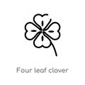 outline four leaf clover vector icon. isolated black simple line element illustration from nature concept. editable vector stroke Royalty Free Stock Photo