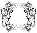 Outline frame with shamrock contour and teddy bear. Raster clip