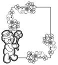 Outline frame with shamrock contour and teddy bear. Raster clip