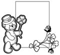 Outline frame with shamrock contour and teddy bear. Raster clip