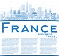 Outline France City Skyline with Blue Buildings and Copy Space