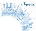 Outline France City Skyline with Blue Buildings and Copy Space