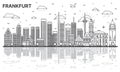 Outline Frankfurt Germany City Skyline with Modern Buildings and Reflections Isolated on White