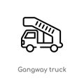 outline gangway truck vector icon. isolated black simple line element illustration from airport terminal concept. editable vector