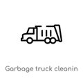 outline garbage truck cleanin vector icon. isolated black simple line element illustration from cleaning concept. editable vector Royalty Free Stock Photo