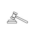 Outline gavel vector isolated on white background. Judgement hammer icon