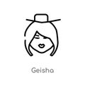 outline geisha vector icon. isolated black simple line element illustration from smileys concept. editable vector stroke geisha Royalty Free Stock Photo