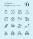 Outline Geolocation, navigation, trip icons for web and mobile design pack 3