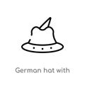 outline german hat with small feather vector icon. isolated black simple line element illustration from fashion concept. editable Royalty Free Stock Photo