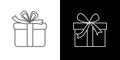 Outline of the gift. Vector image of christmas present. Box depicted by lines on a black and white background