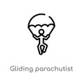 outline gliding parachutist vector icon. isolated black simple line element illustration from activity and hobbies concept.
