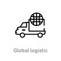 outline global logistic vector icon. isolated black simple line element illustration from delivery and logistics concept. editable Royalty Free Stock Photo