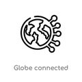 outline globe connected circuit vector icon. isolated black simple line element illustration from technology concept. editable